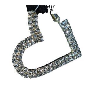 Pair of Earrings, Heart Shaped Embellished w/ Clear Crystals 1.5" x 1.75", Prom